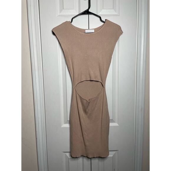 House of Harlow Ribed Bodycon Knee Length Dress Nude Tan Size Medium - Picture 1 of 5